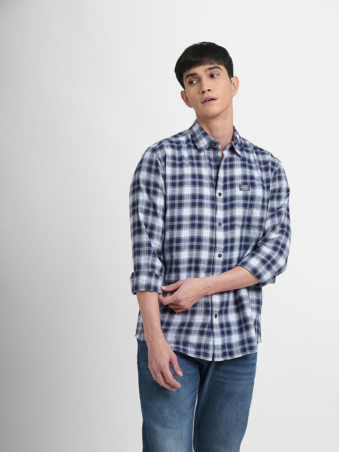 Dark Blue Check Full Sleeves Shirt