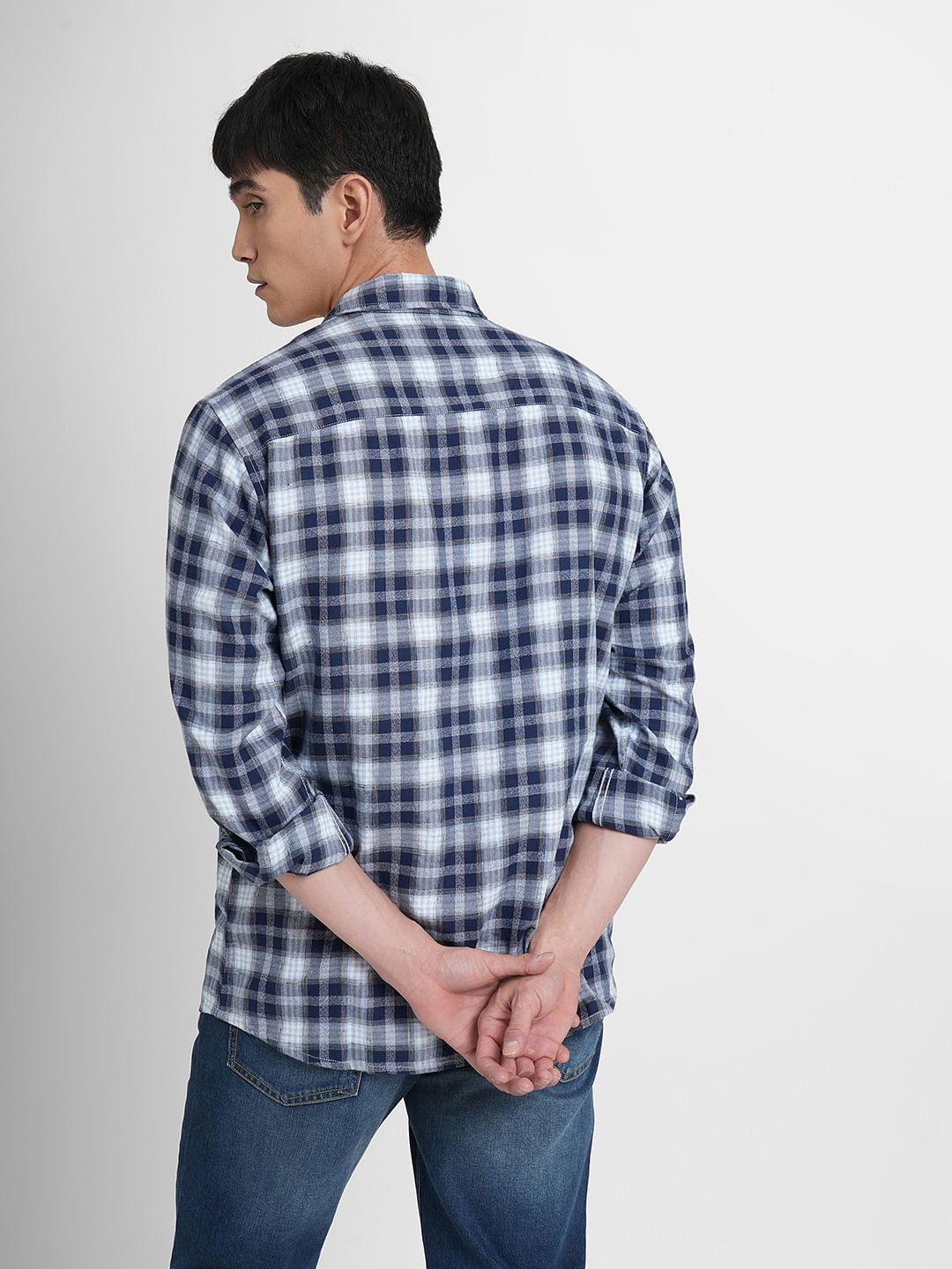 Dark Blue Check Full Sleeves Shirt