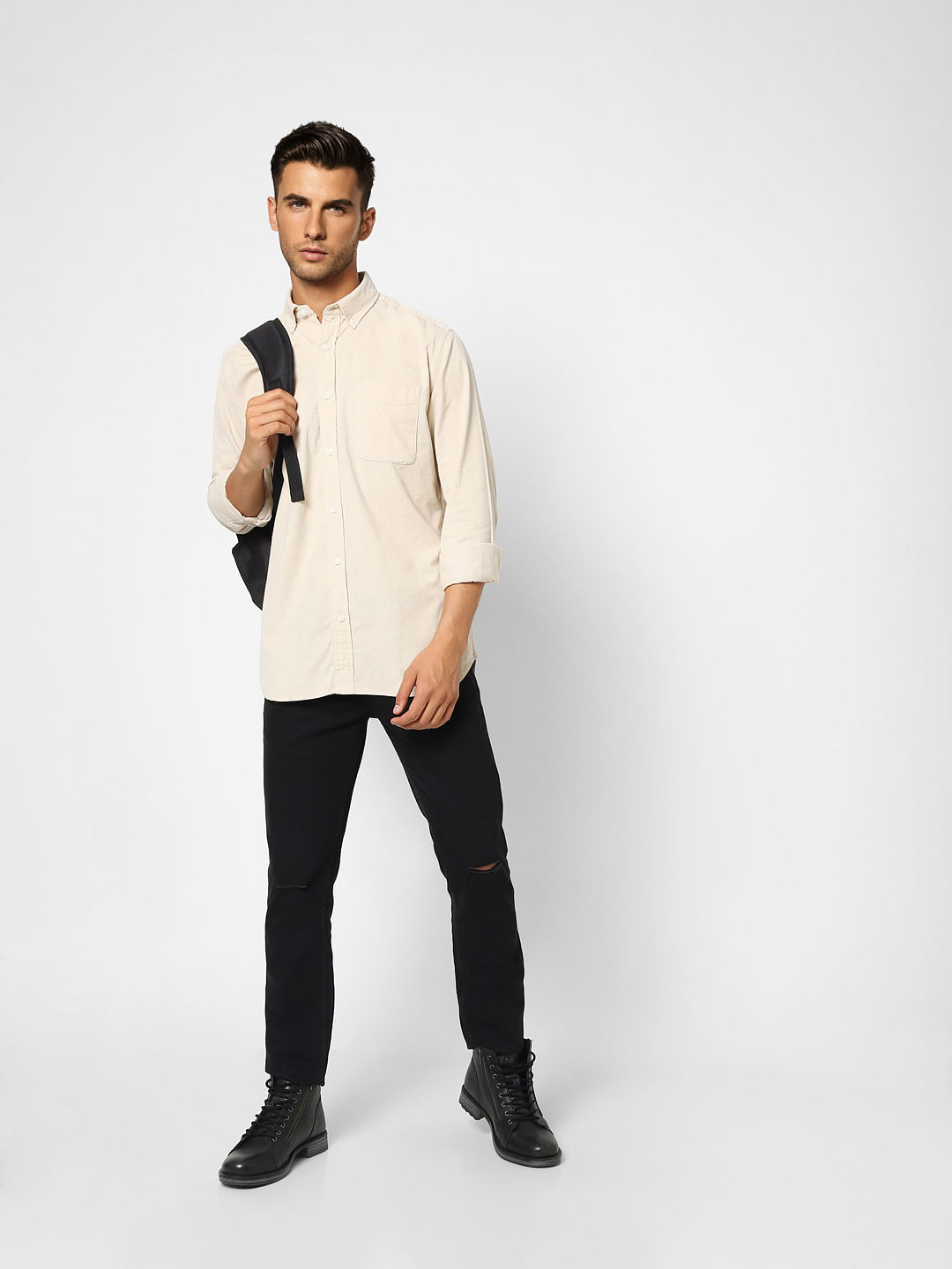 Beige Full Sleeves Shirt - S