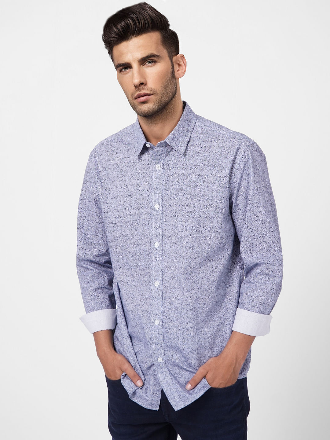 Blue Printed Full Sleeves Shirt