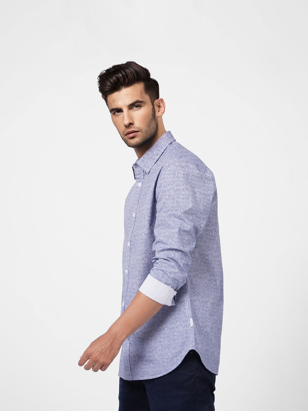 Blue Printed Full Sleeves Shirt