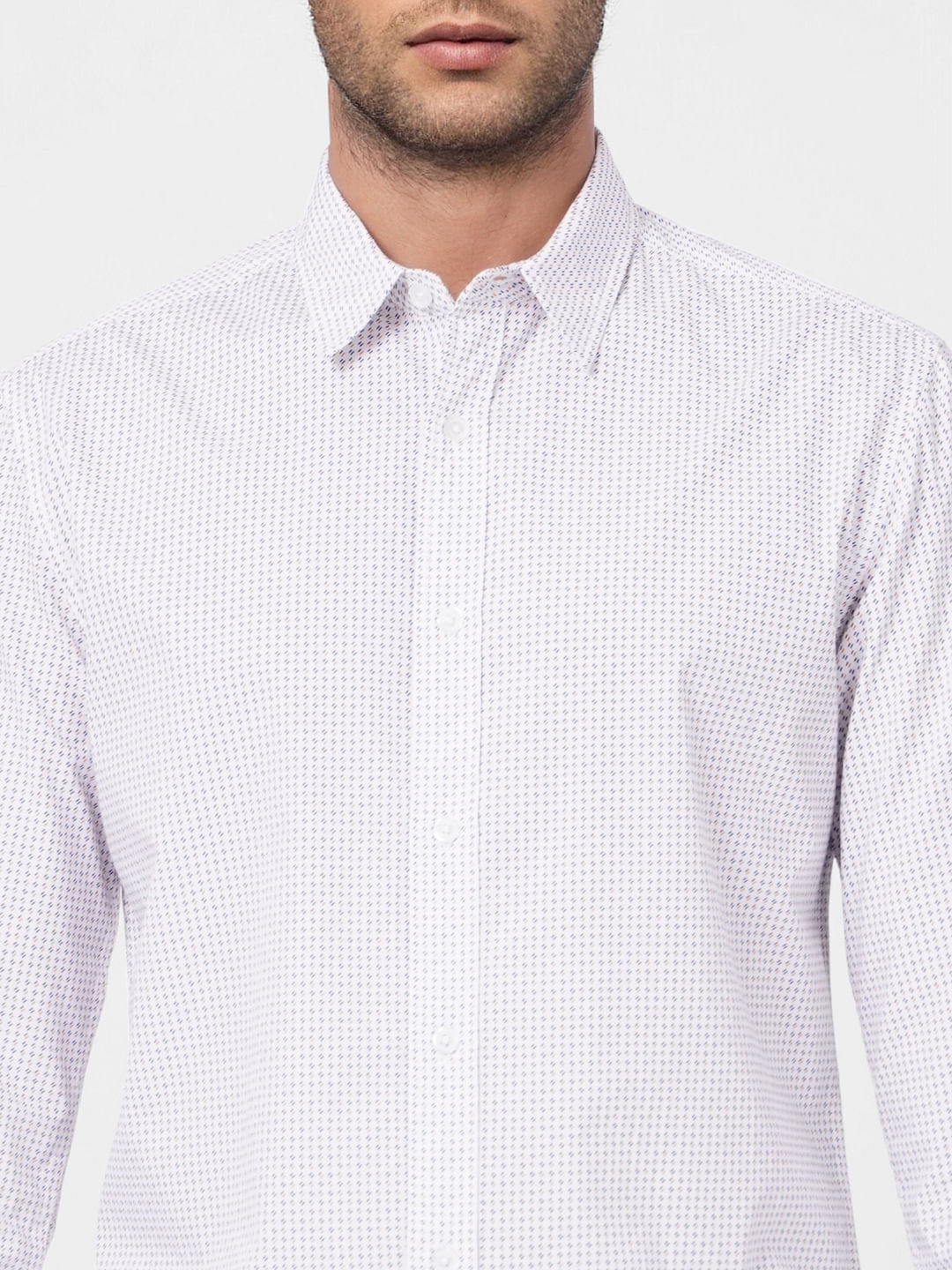 White Printed Full Sleeves Shirt