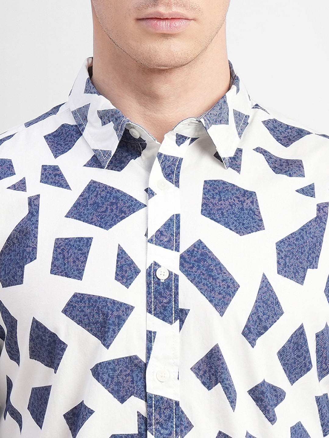 White Abstract Print Full Sleeves Shirt