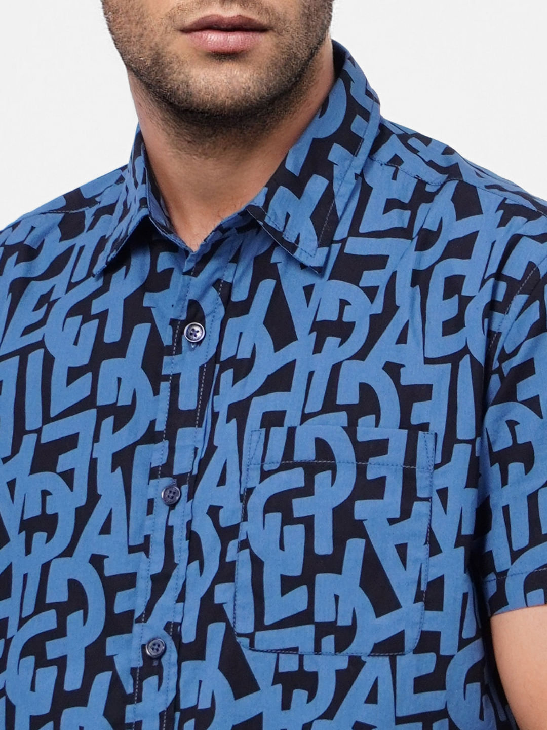 Black Typographic Print Short Sleeves Shirt
