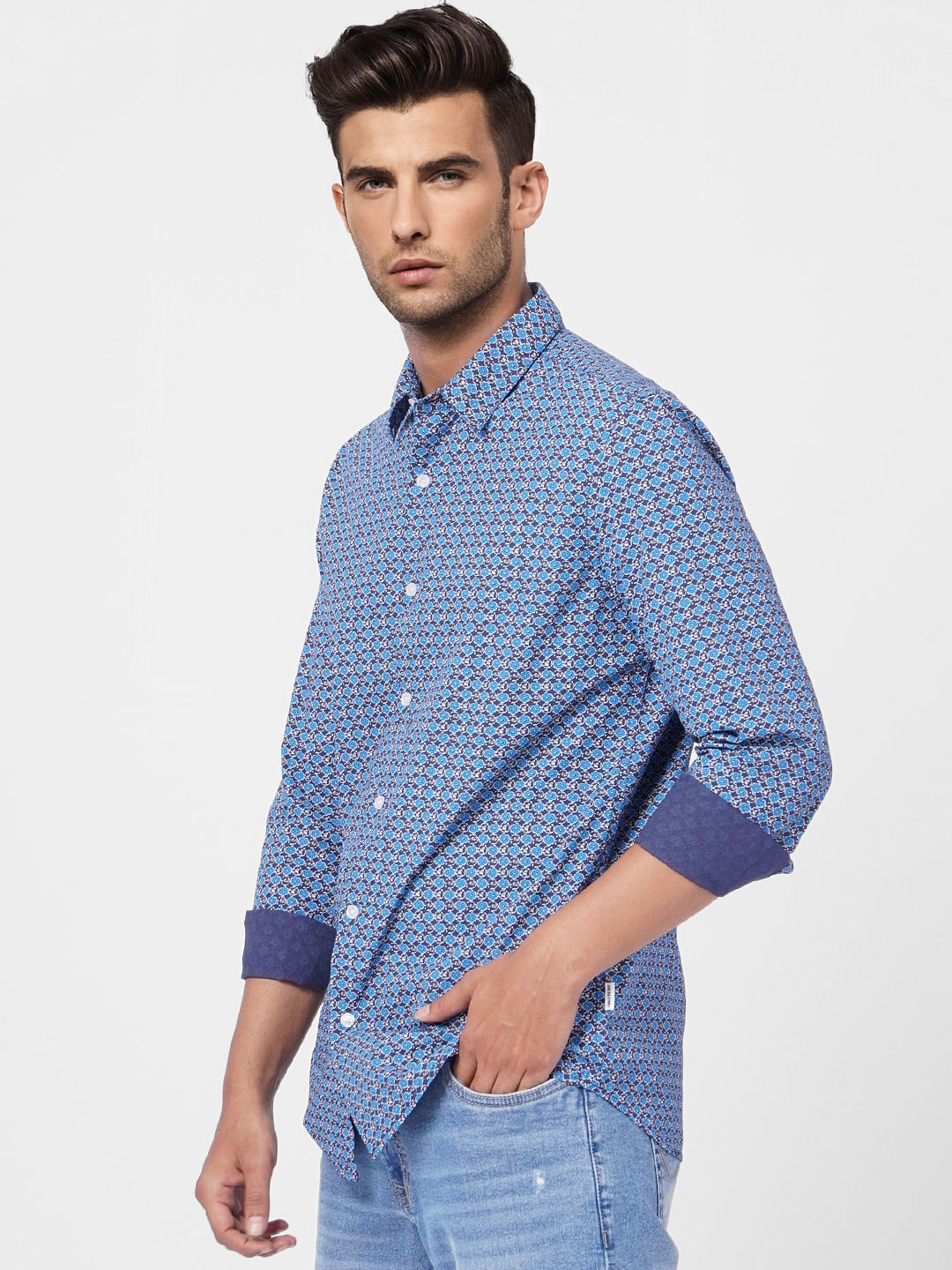 Blue All Over Print Full Sleeves Shirt