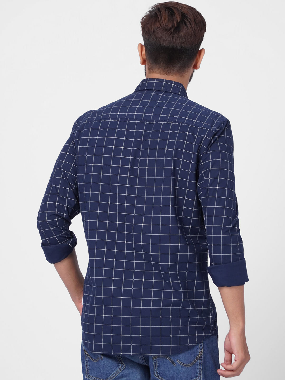 Navy Blue Check Full Sleeves Shirt