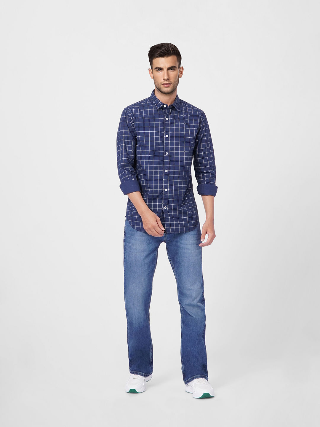 Navy Blue Check Full Sleeves Shirt