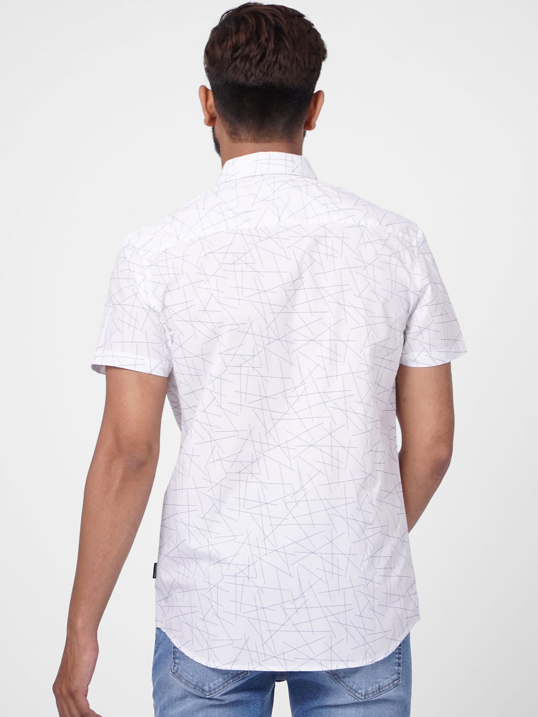 White Abstract Print Short Sleeves Shirt