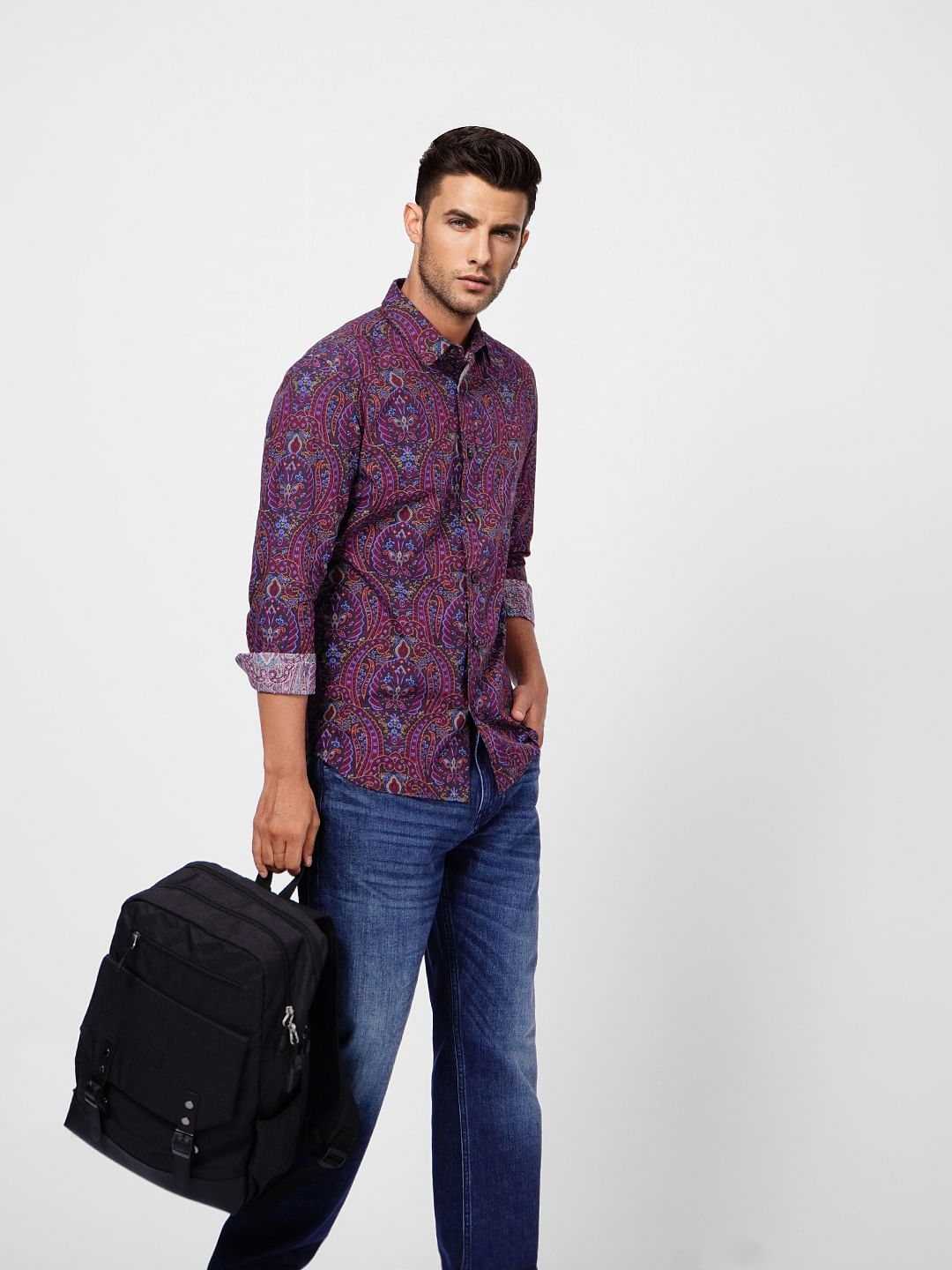 Blue Paisley Print Full Sleeves Shirt - S