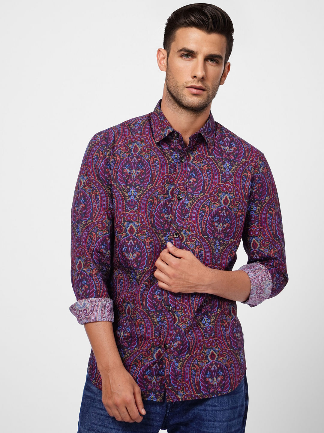 Blue Paisley Print Full Sleeves Shirt