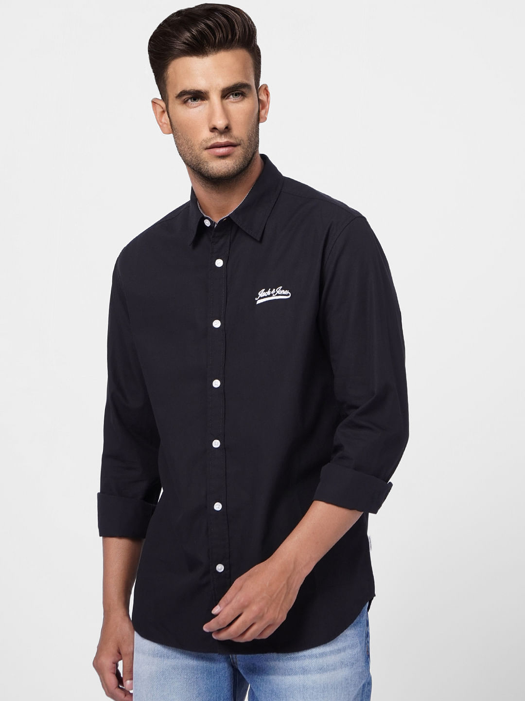 Black Logo Print Full Sleeves Shirt