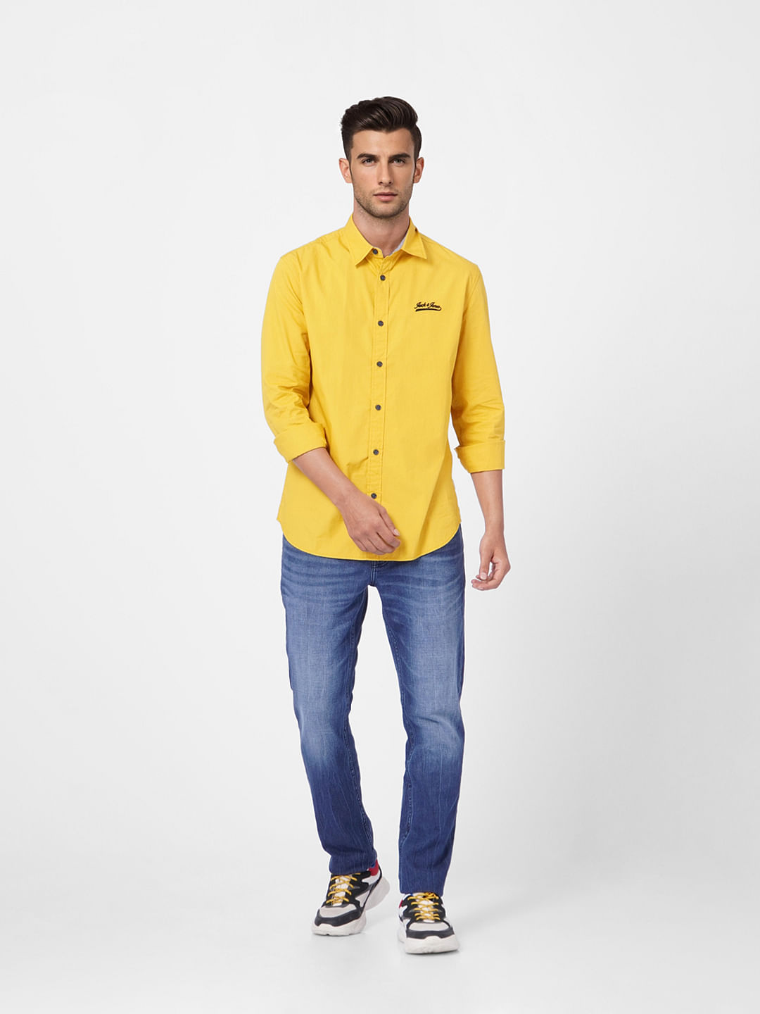 Yellow Logo Print Full Sleeves Shirt