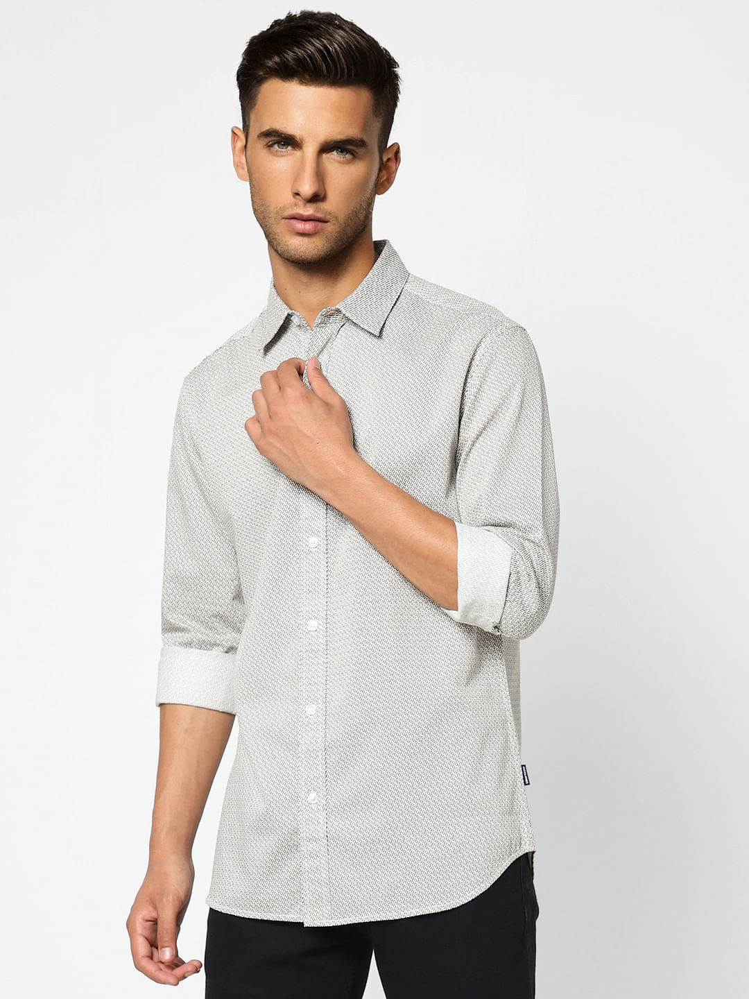 Grey Printed Full Sleeves Shirt