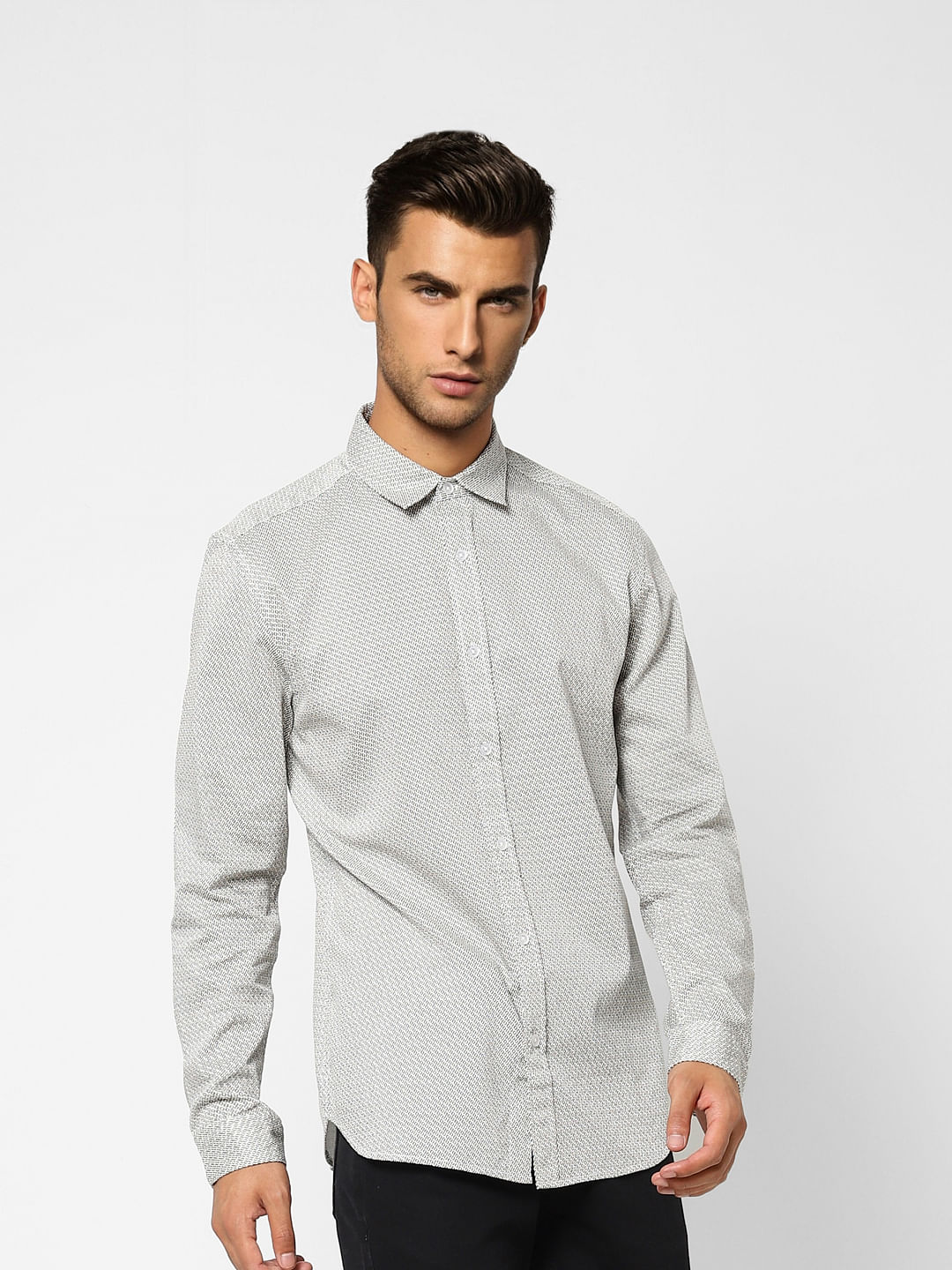 Grey Printed Full Sleeves Shirt