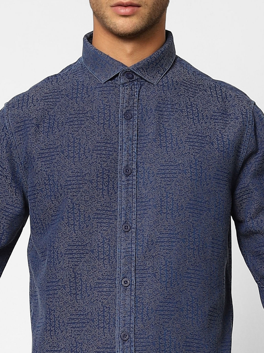 Navy Blue Printed Full Sleeves Shirt