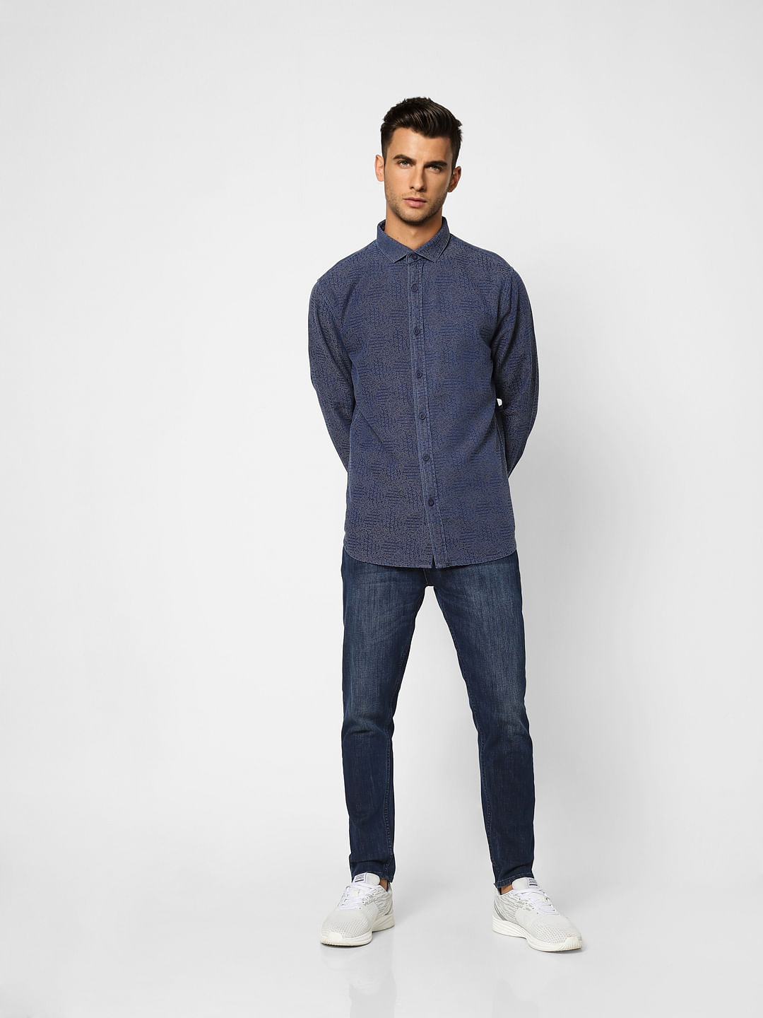 Navy Blue Printed Full Sleeves Shirt
