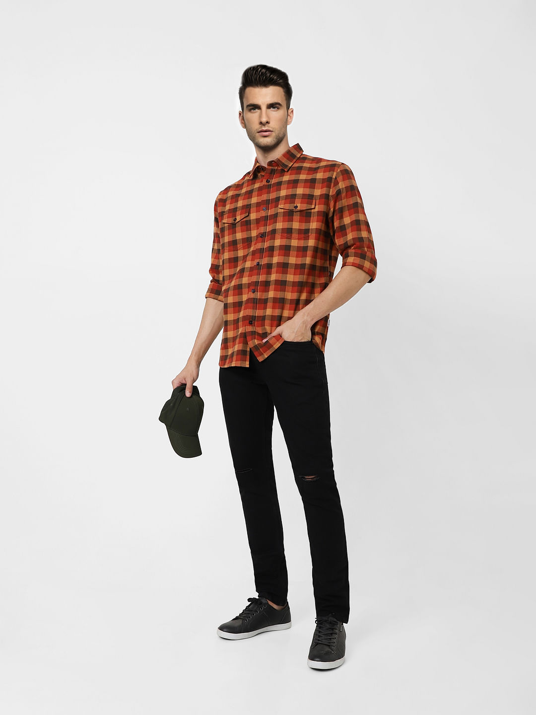 Red Check Print Full Sleeves Shirt - S