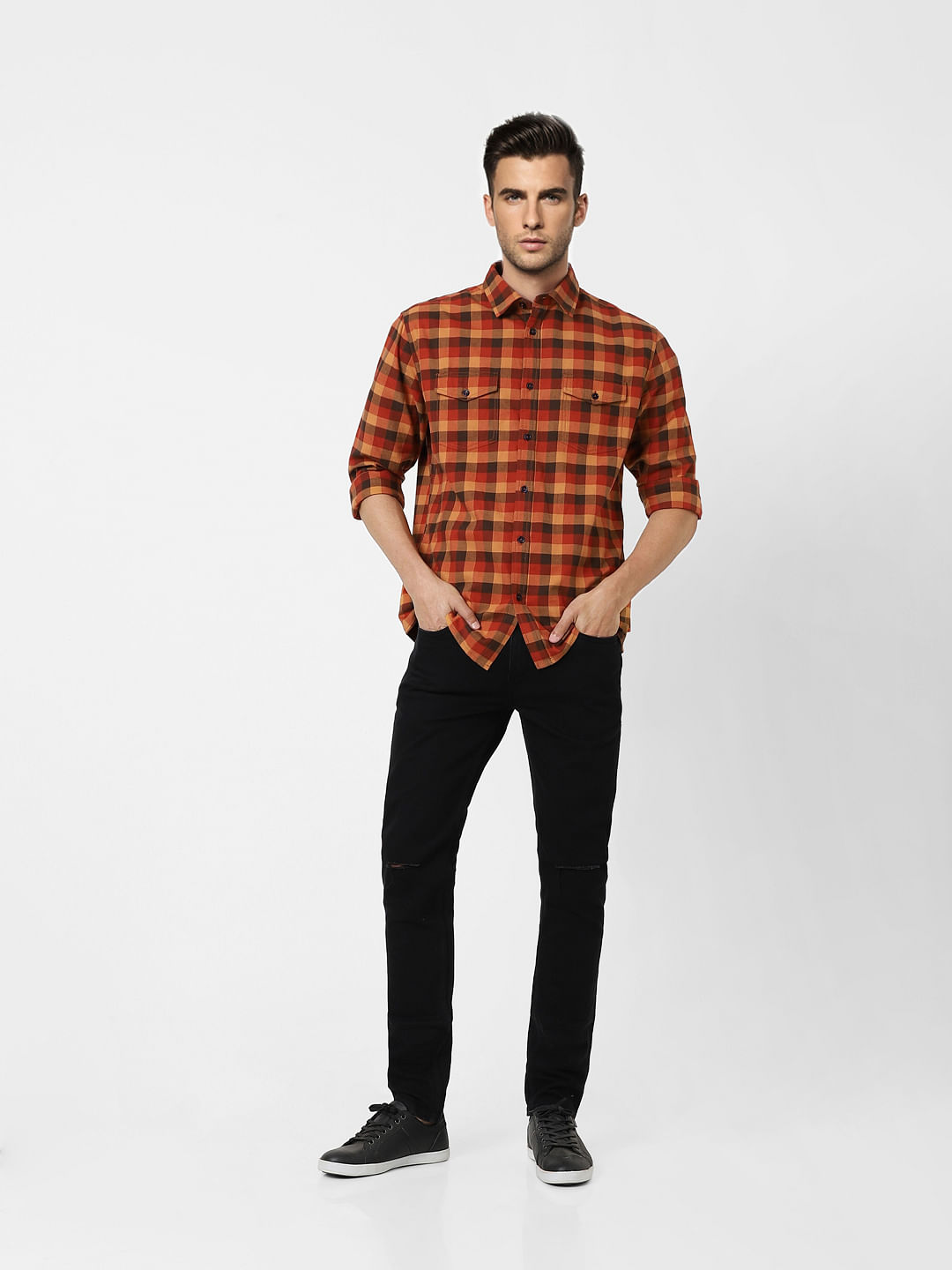 Red Check Print Full Sleeves Shirt