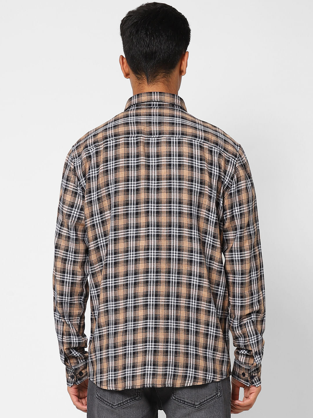 Brown Check Print Full Sleeves Shirt