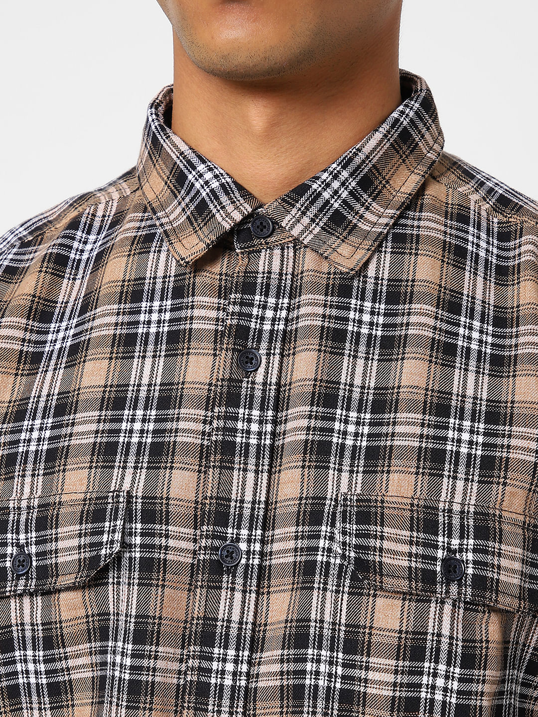 Brown Check Print Full Sleeves Shirt