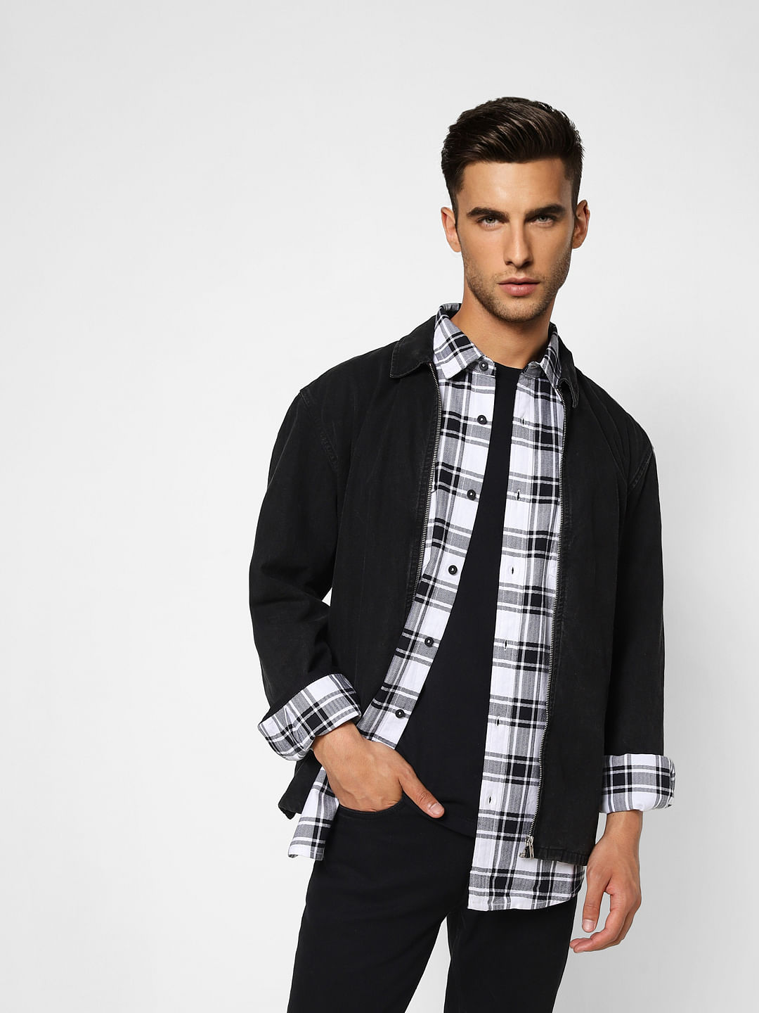 White Check Print Full Sleeves Shirt - S