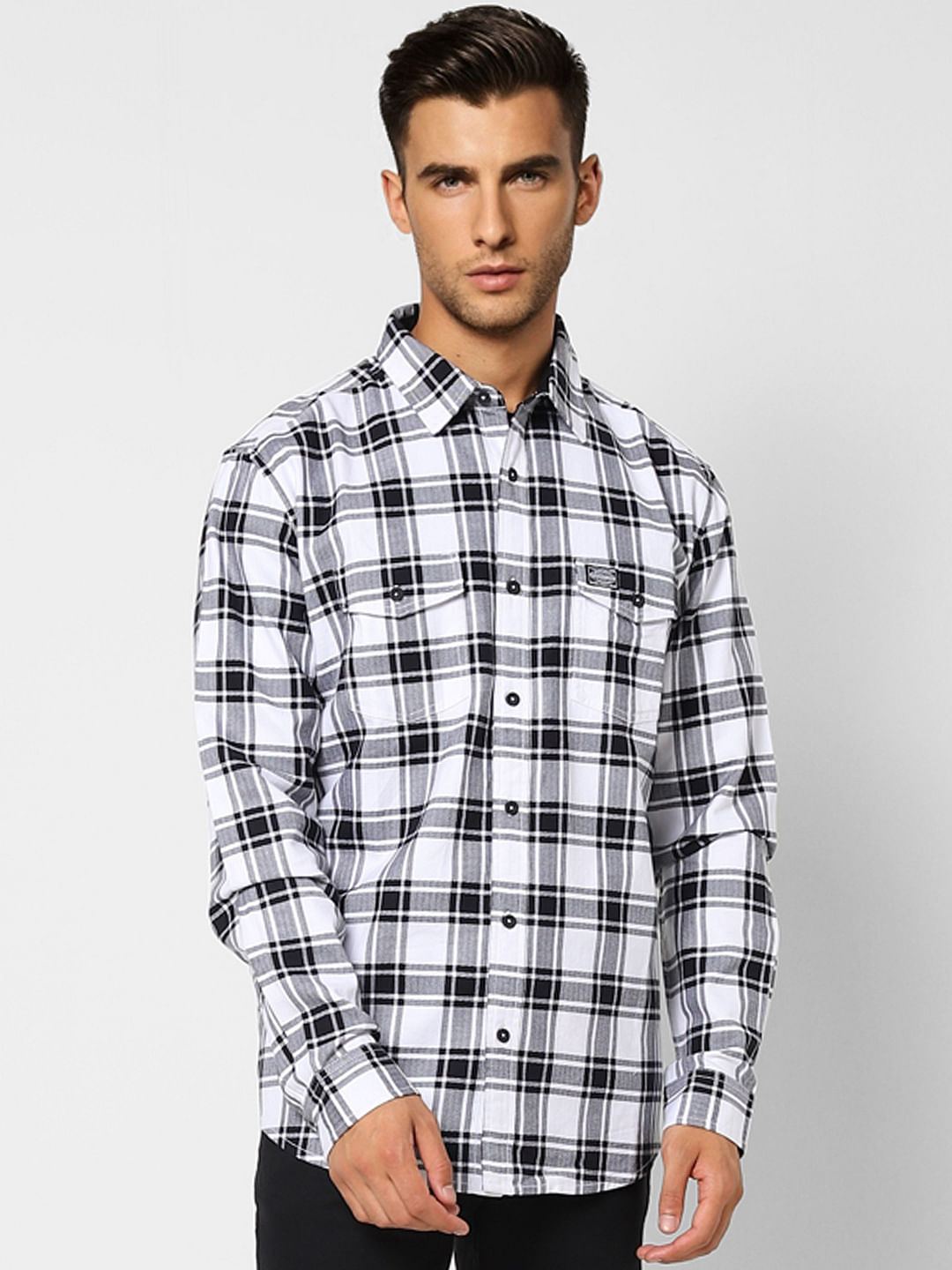 White Check Print Full Sleeves Shirt