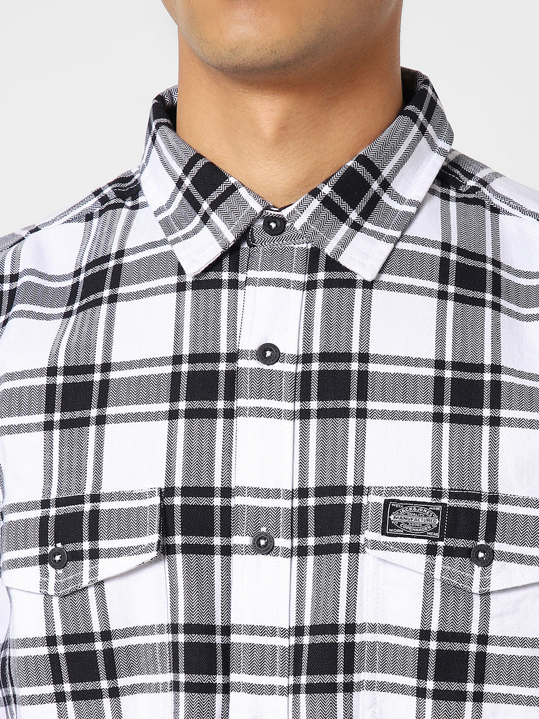 White Check Print Full Sleeves Shirt