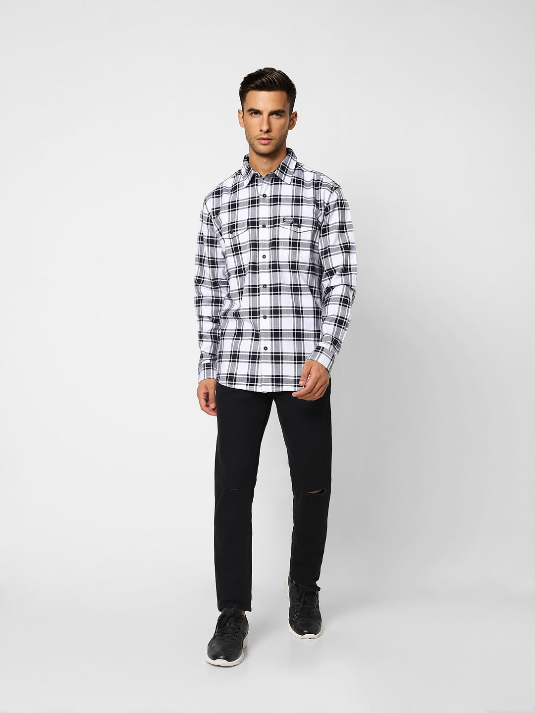 White Check Print Full Sleeves Shirt