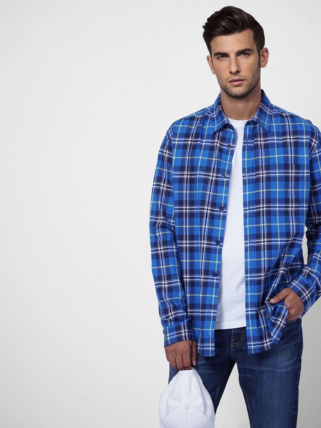 Blue Check Print Full Sleeves Shirt - S