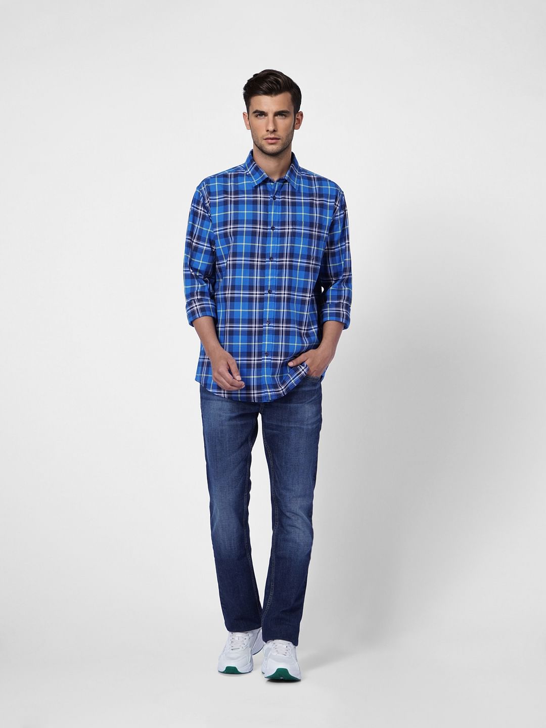 Blue Check Print Full Sleeves Shirt