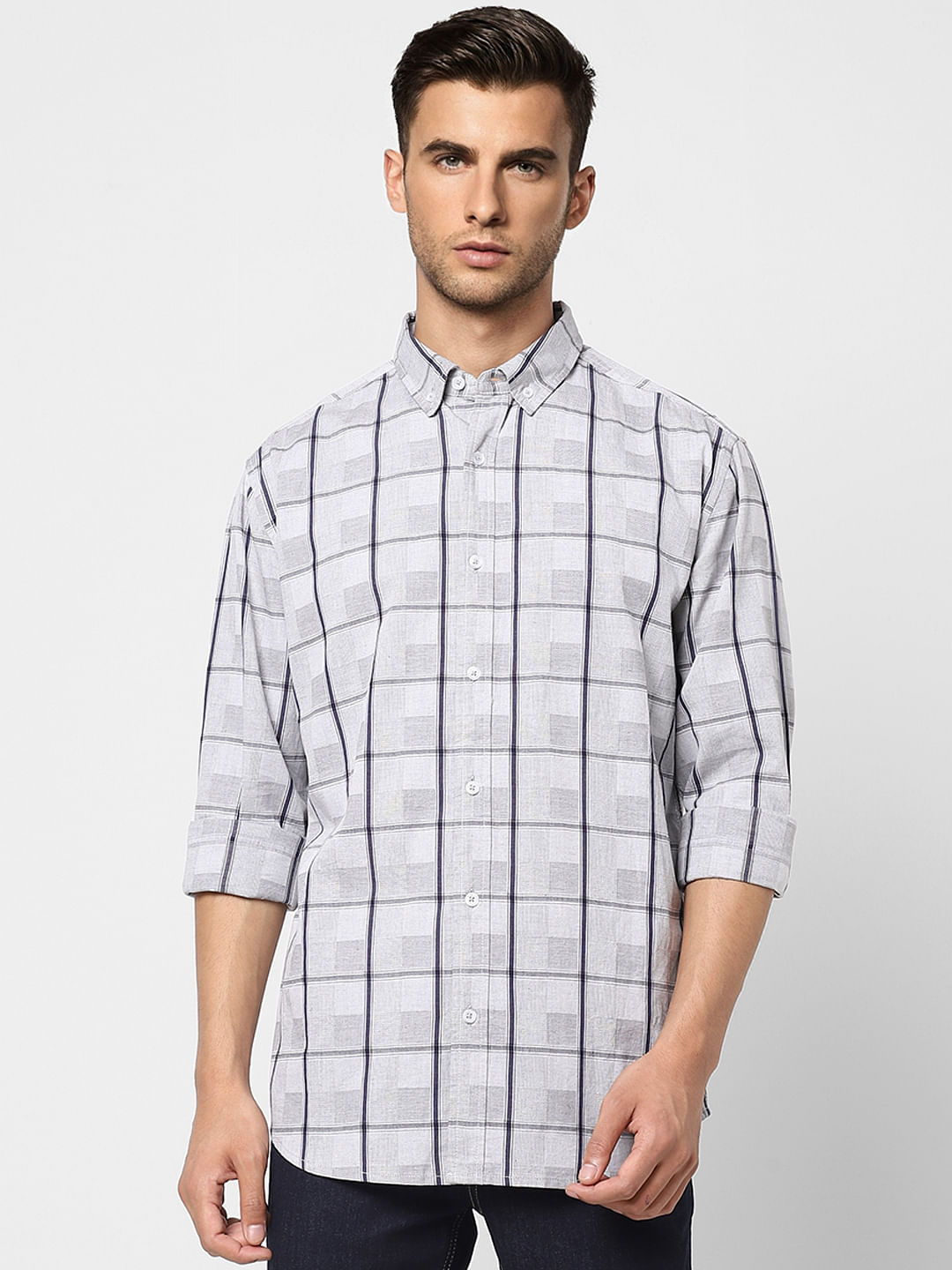Grey Check Print Full Sleeves Shirt