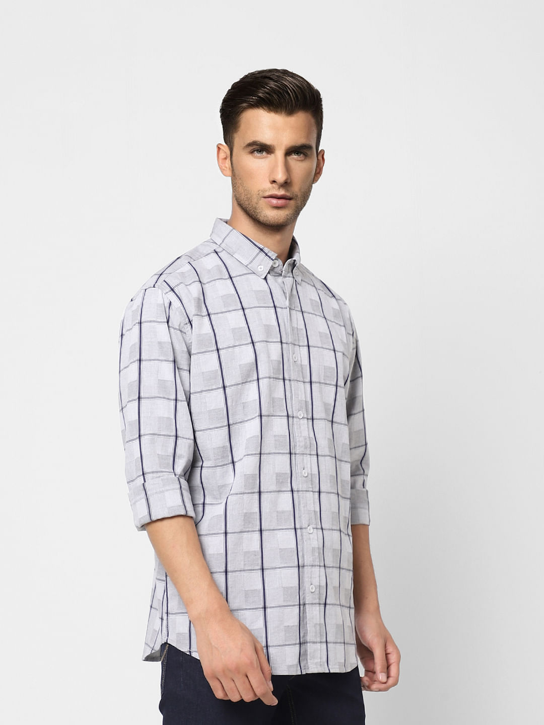 Grey Check Print Full Sleeves Shirt