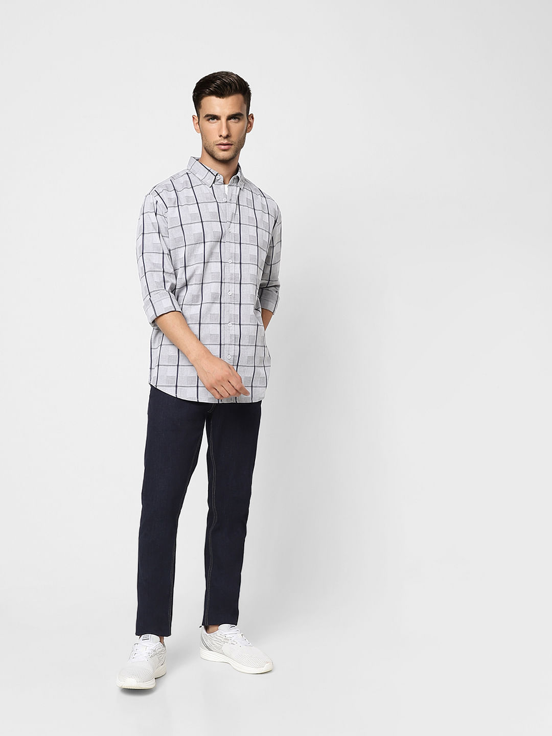 Grey Check Print Full Sleeves Shirt