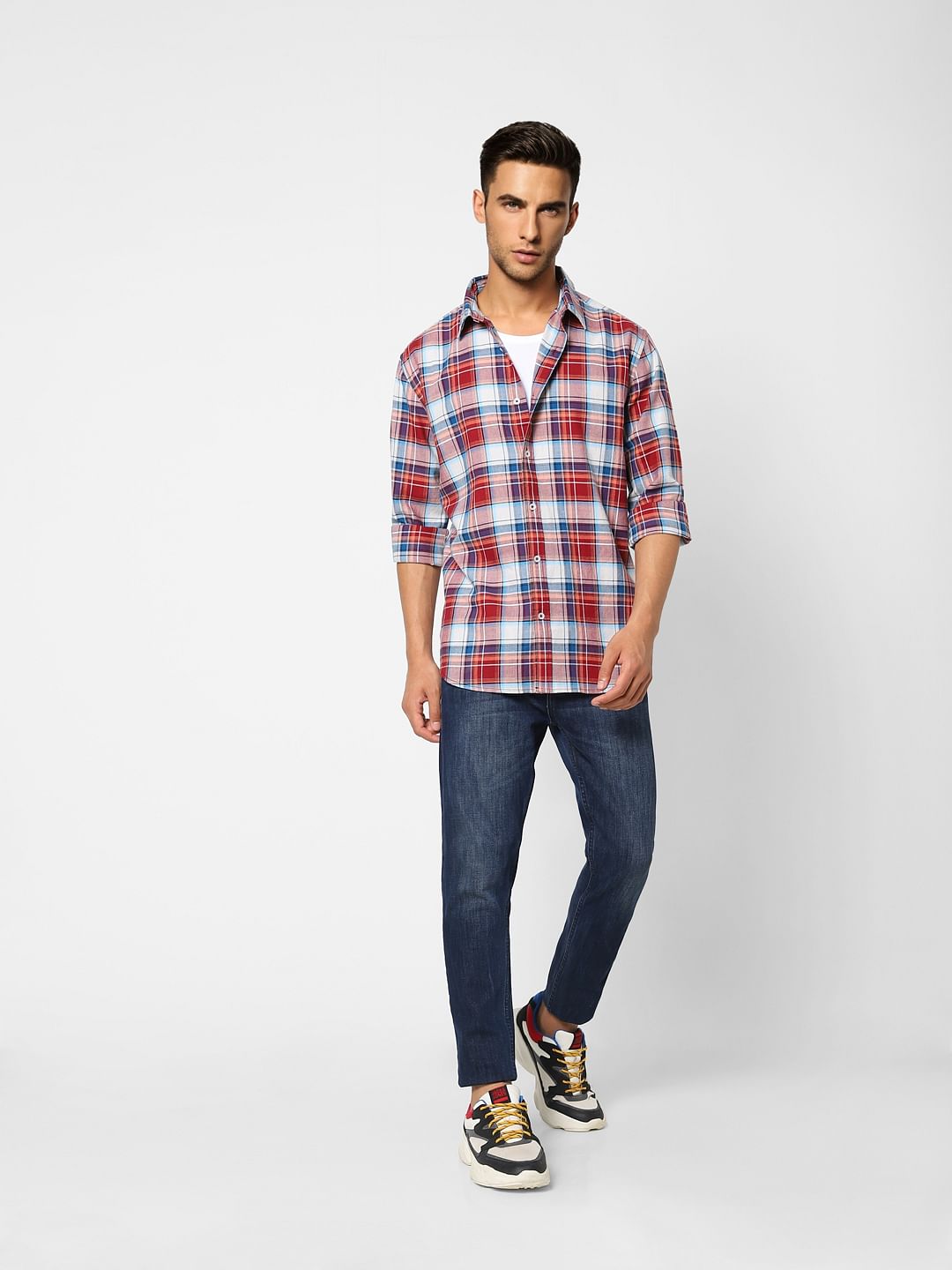 Red Check Print Full Sleeves Shirt