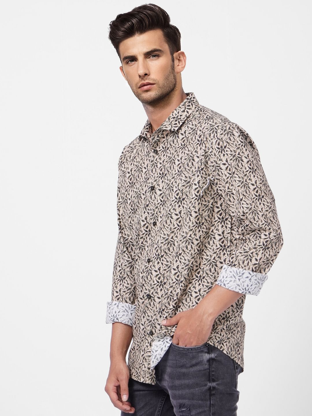 Green Floral Print Full Sleeves Shirt