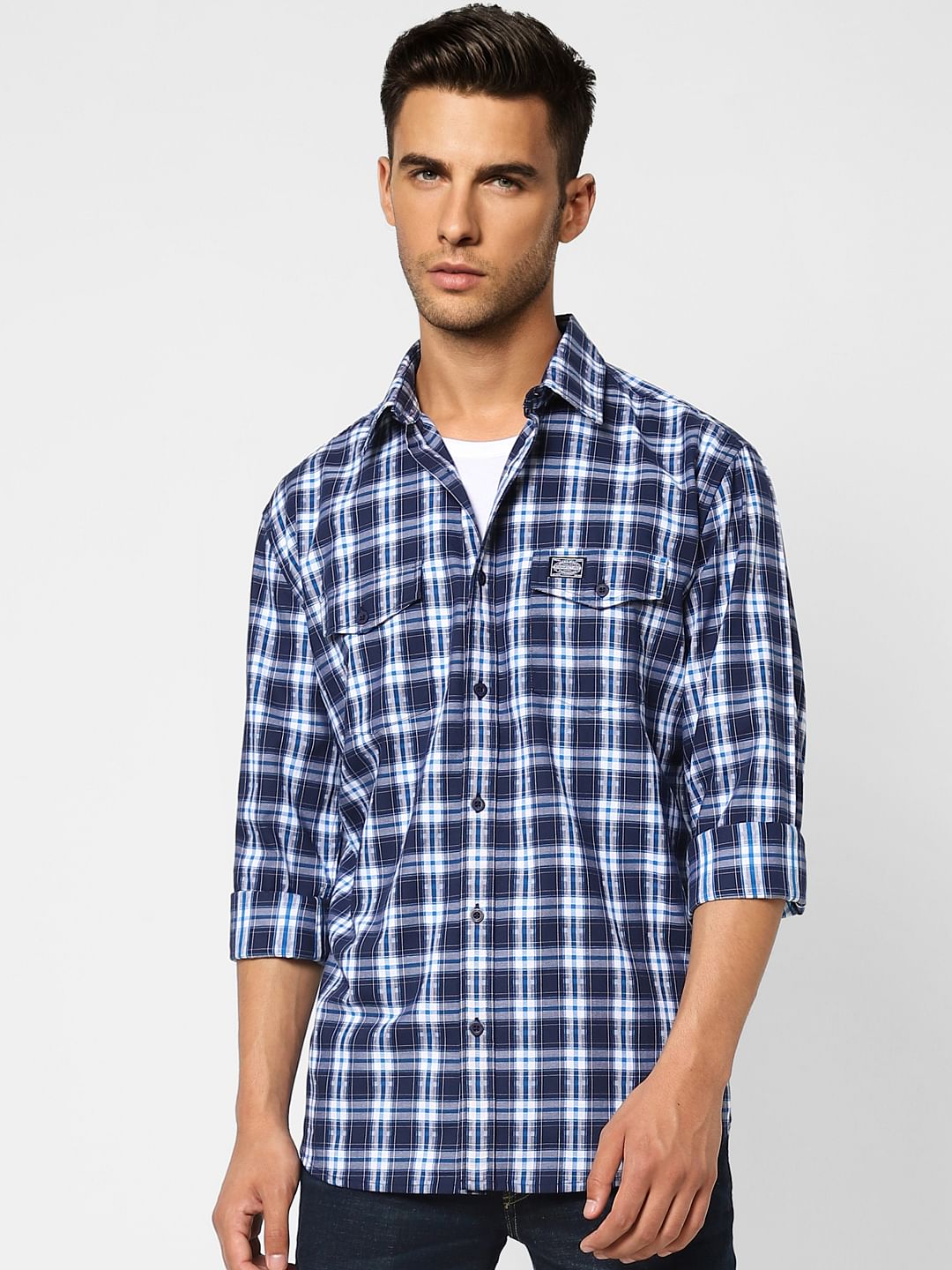 Blue Check Print Full Sleeves Shirt