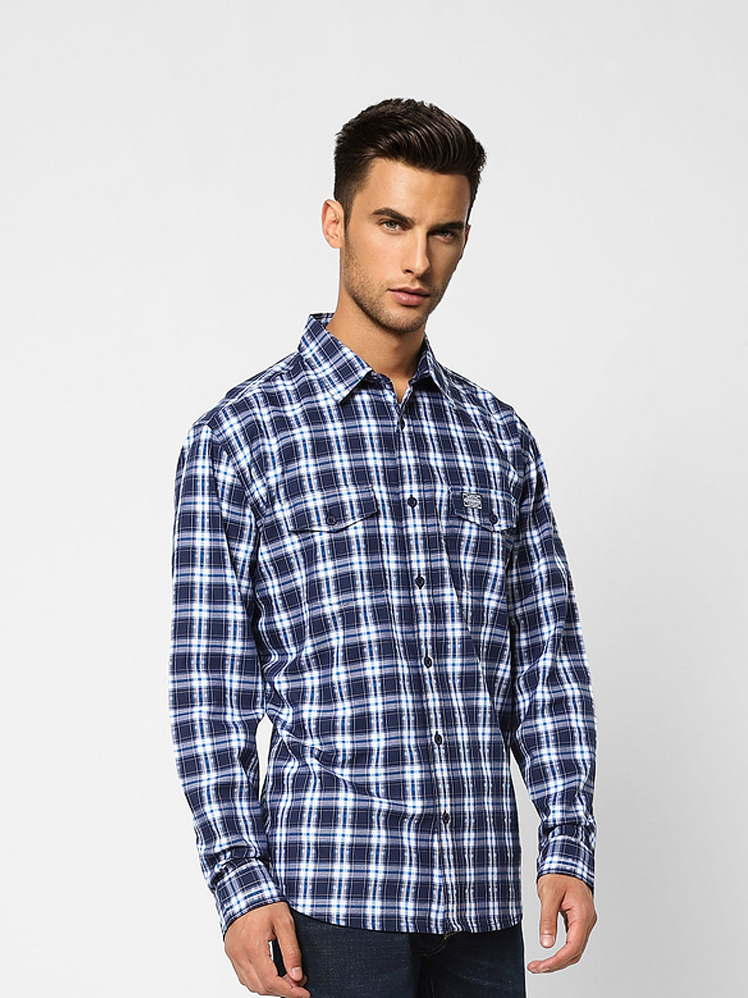 Blue Check Print Full Sleeves Shirt