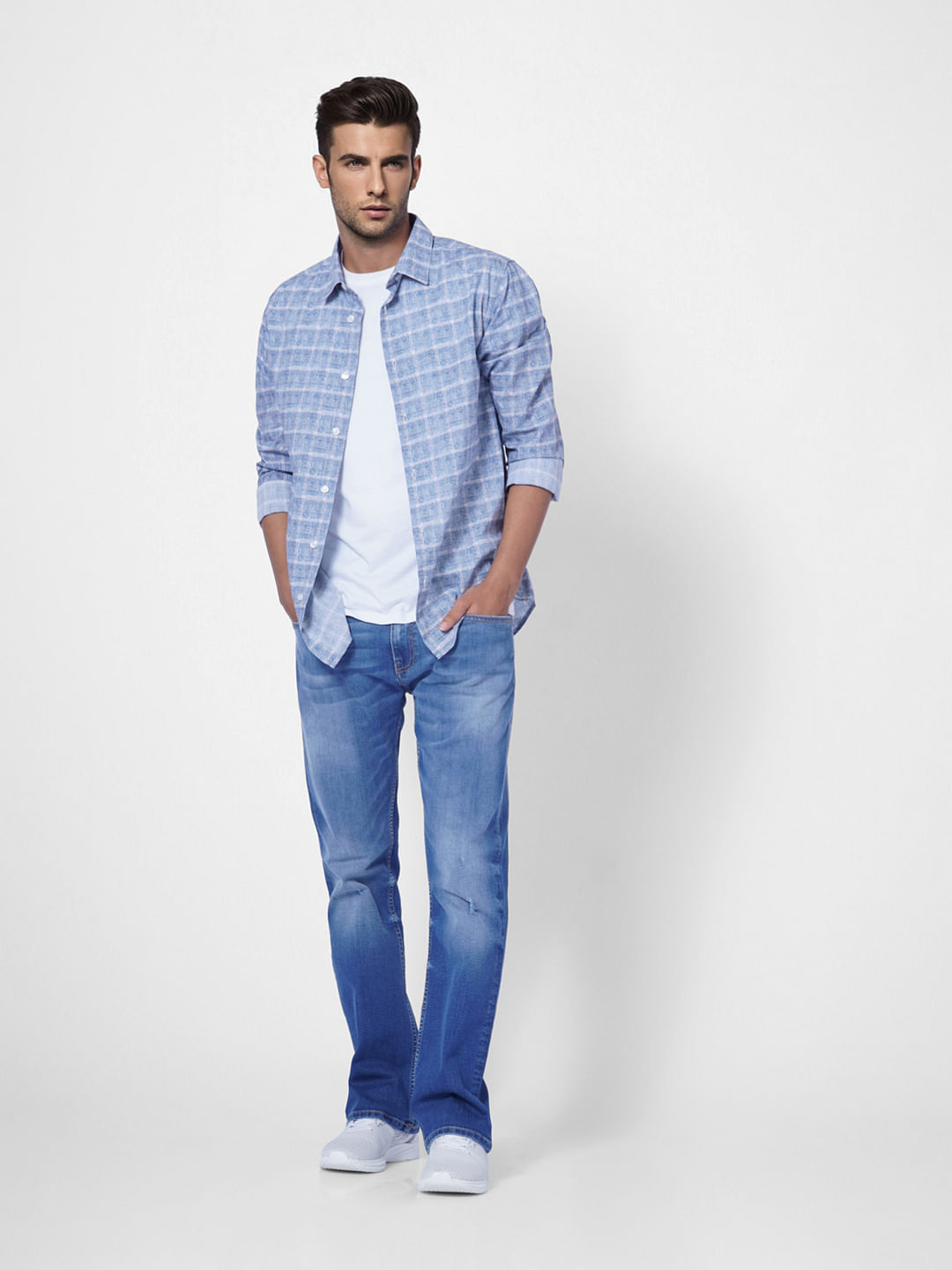 Blue Colourblocked Check Full Sleeves Shirt - S