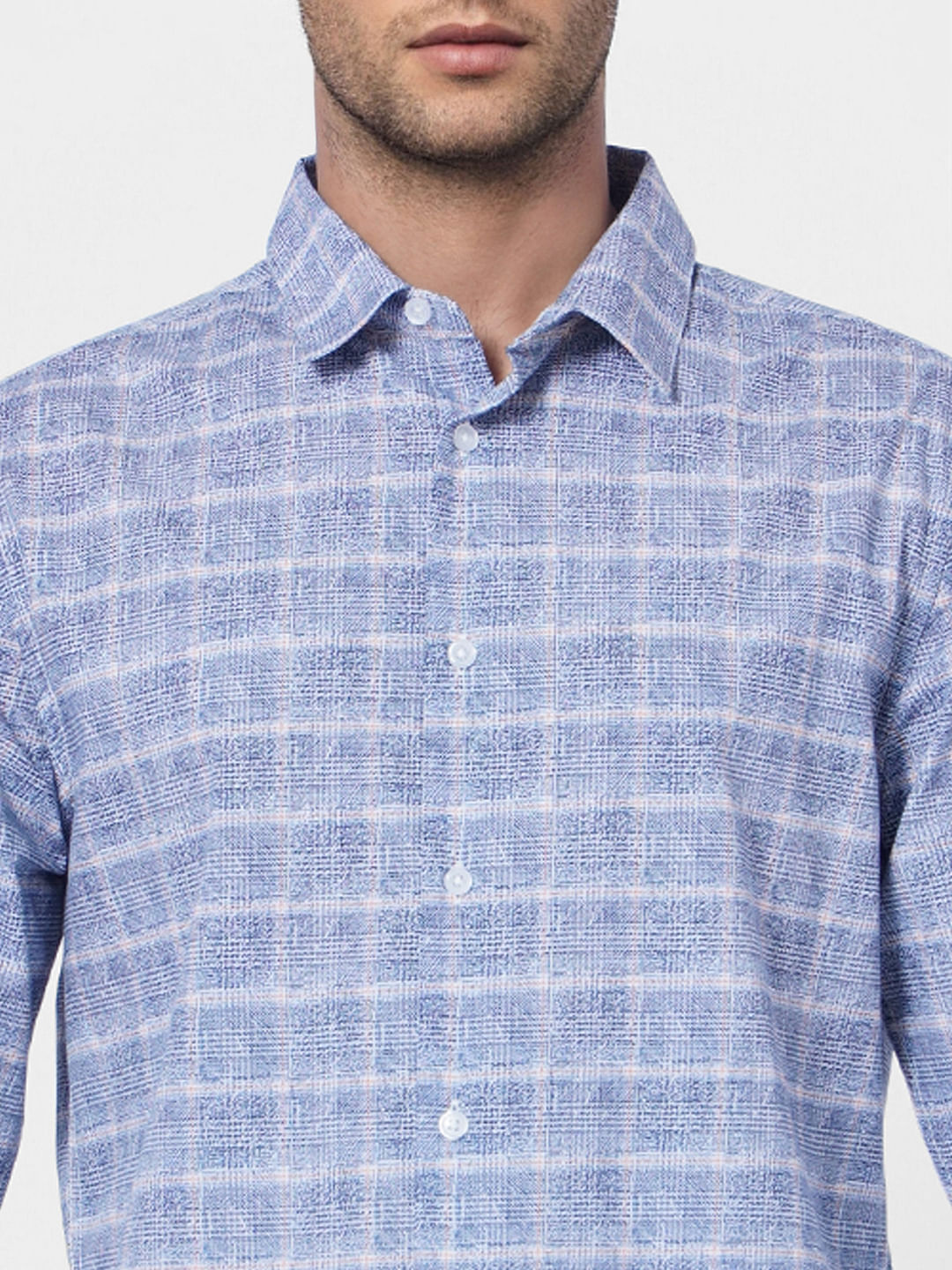 Blue Colourblocked Check Full Sleeves Shirt