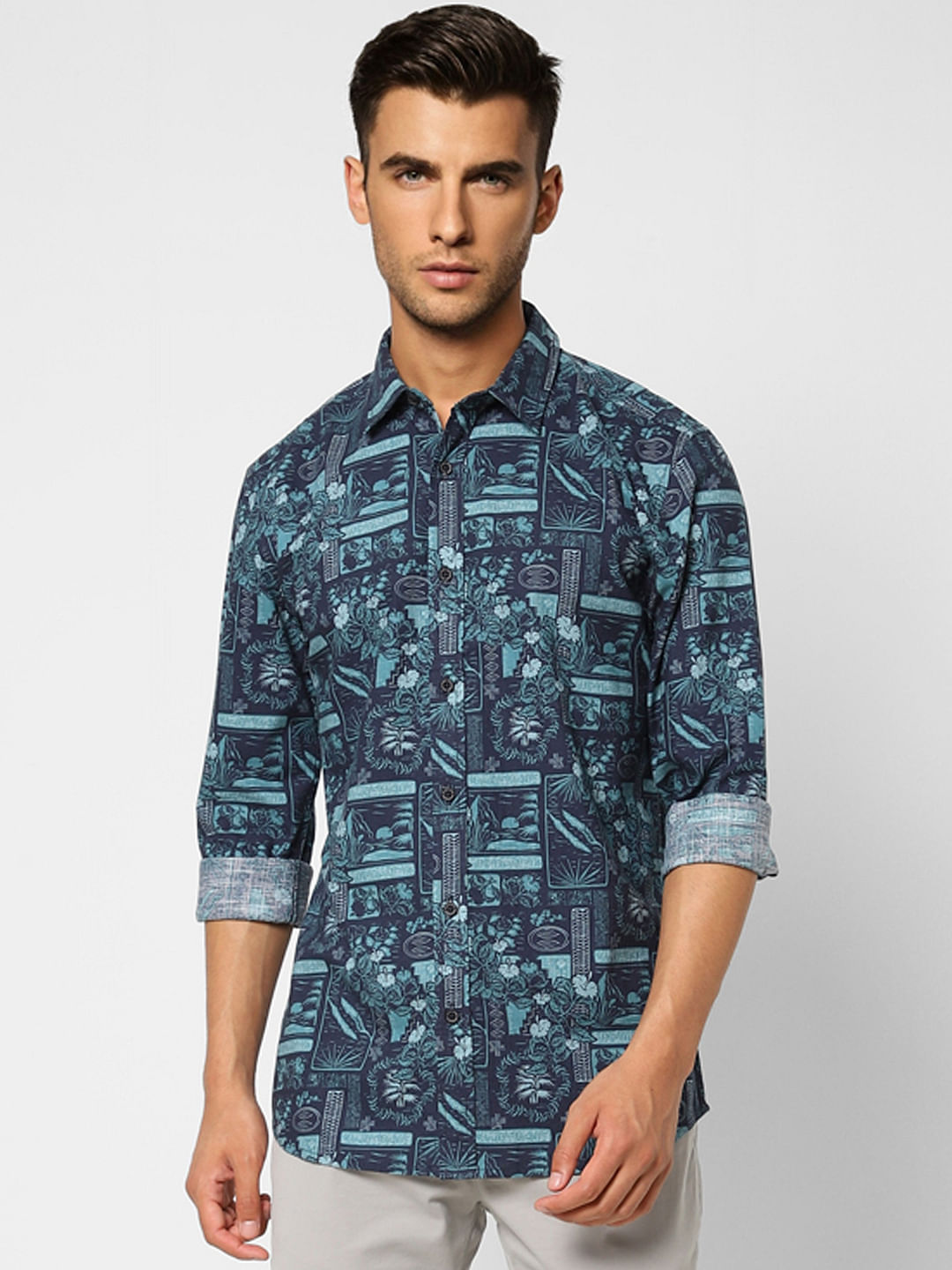 Green Printed Full Sleeves Shirt