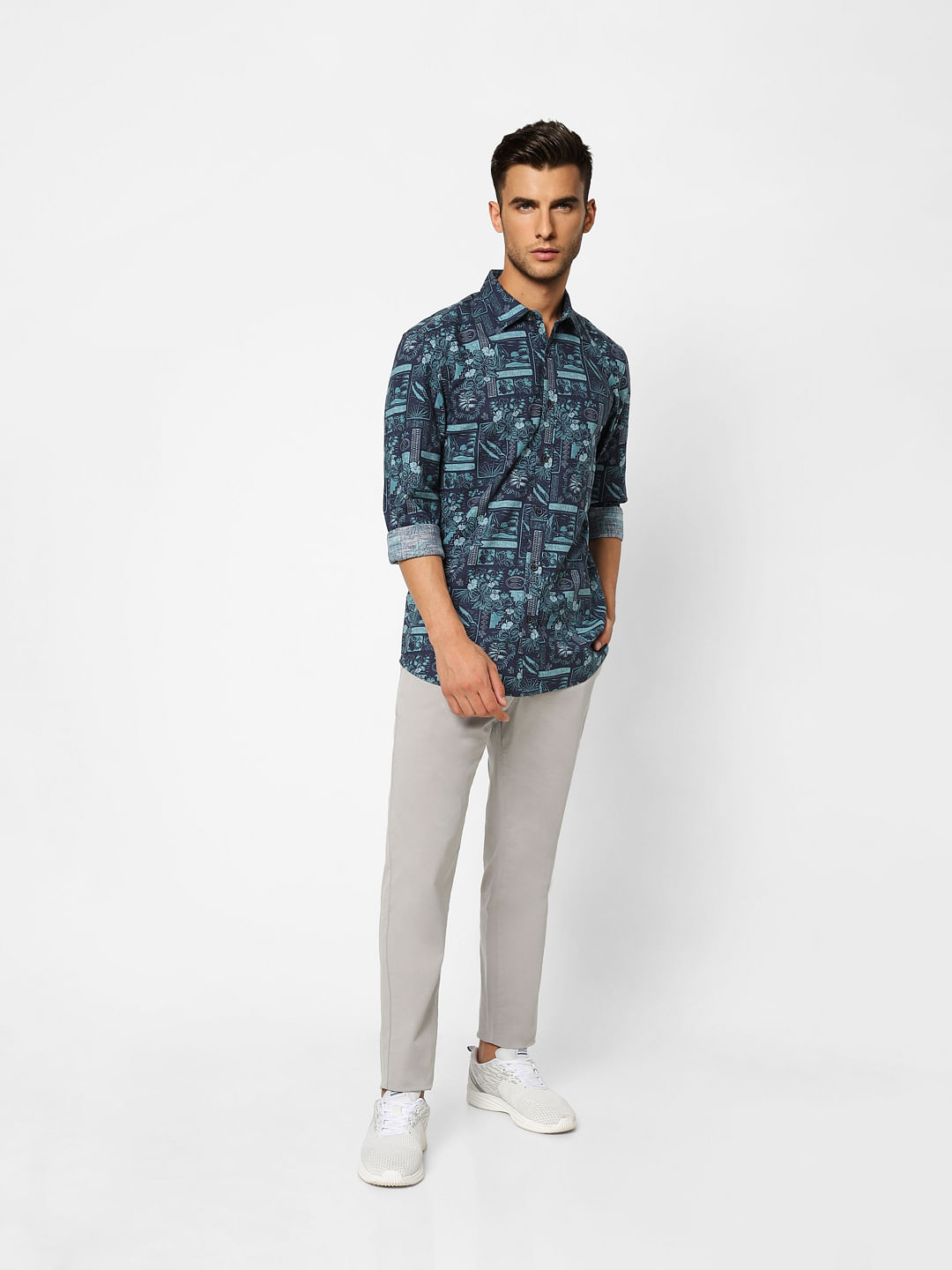 Green Printed Full Sleeves Shirt