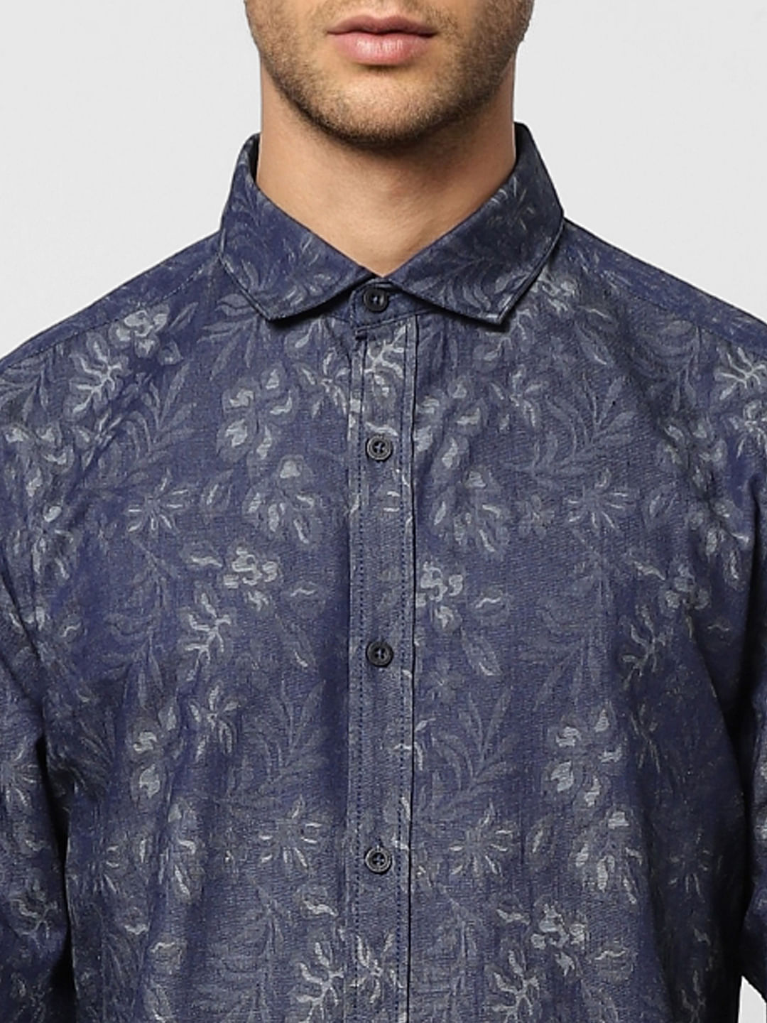 Blue Floral Denim Full Sleeves Shirt