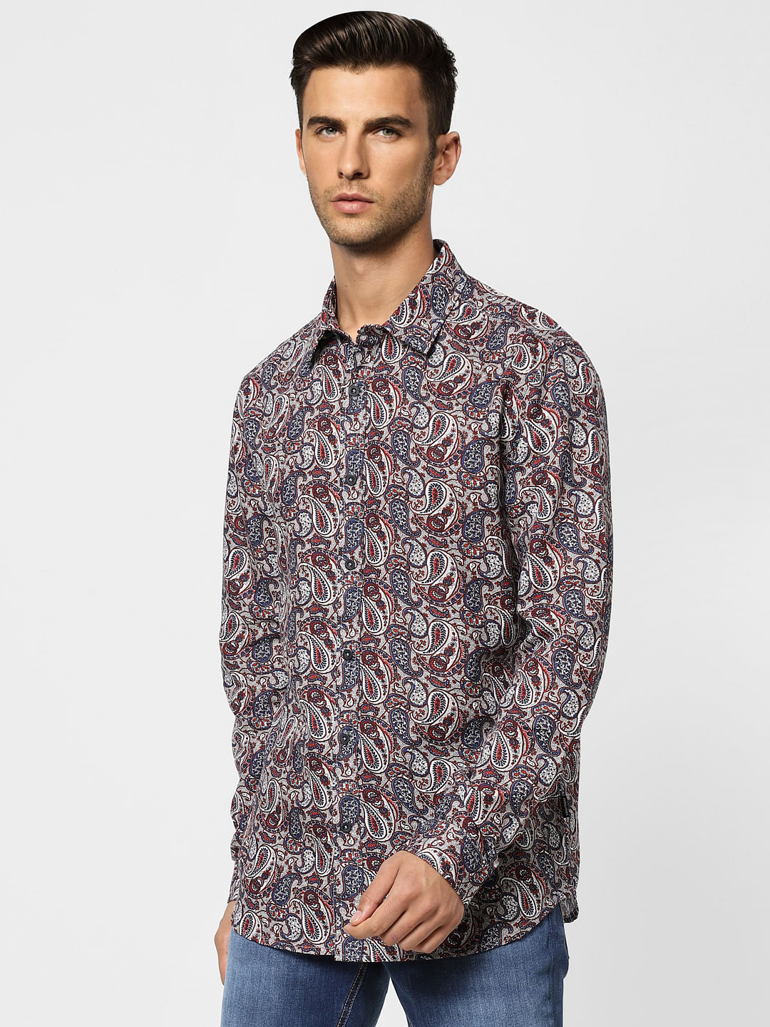 Brown Paisley Print Full Sleeves Shirt