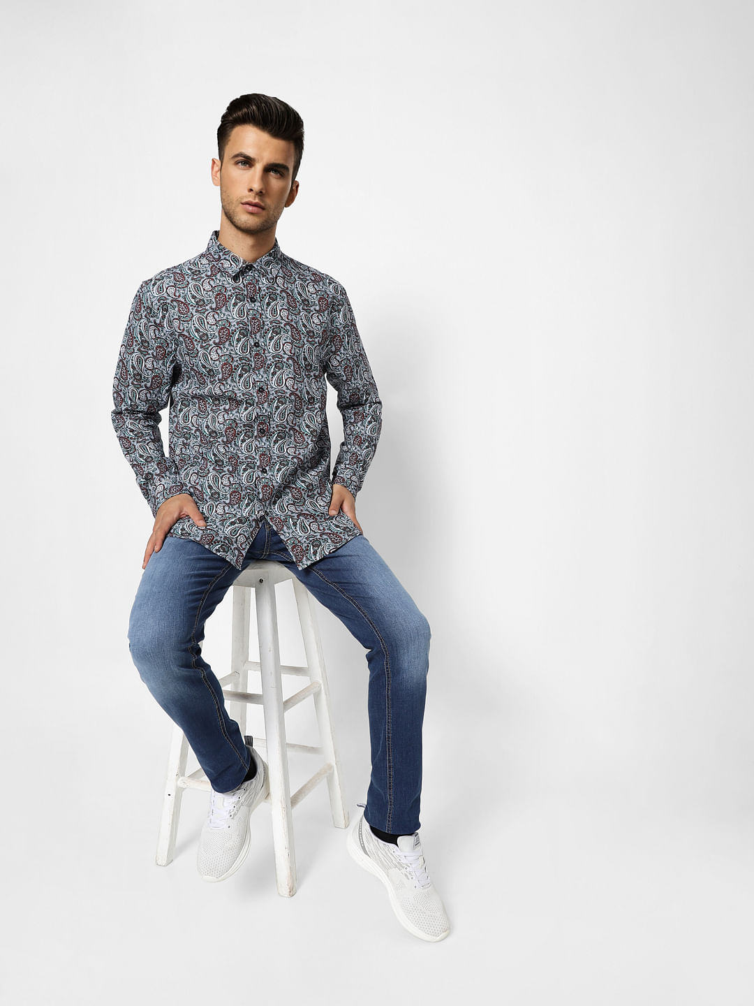 Blue Paisley Print Full Sleeves Shirt