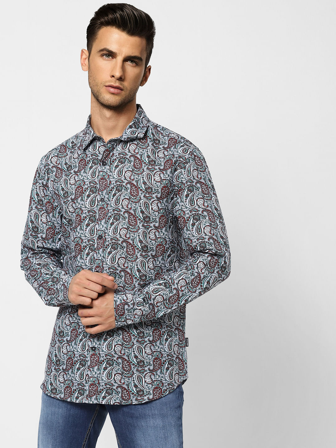 Blue Paisley Print Full Sleeves Shirt