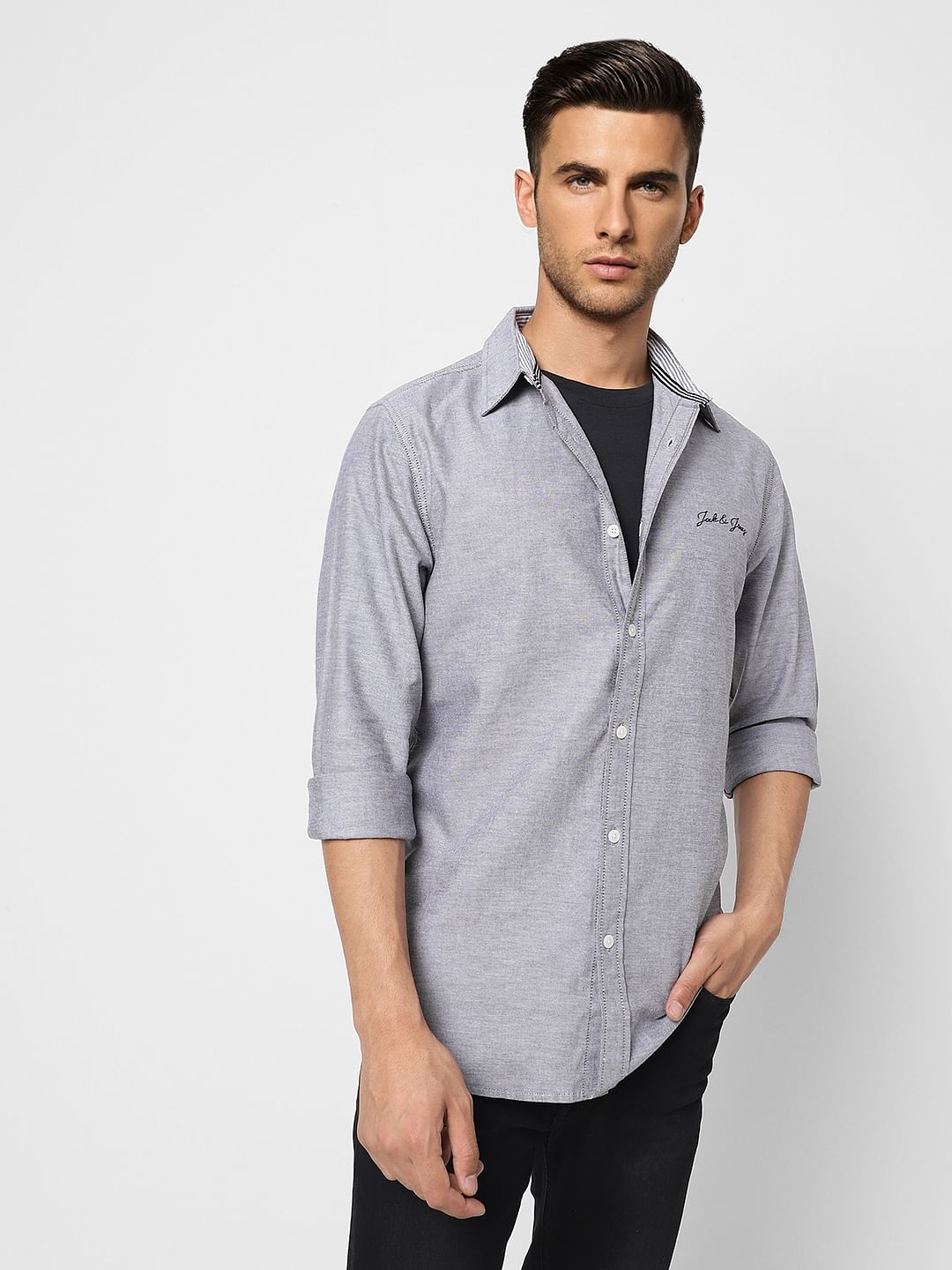 Grey Full Sleeves Shirt - S