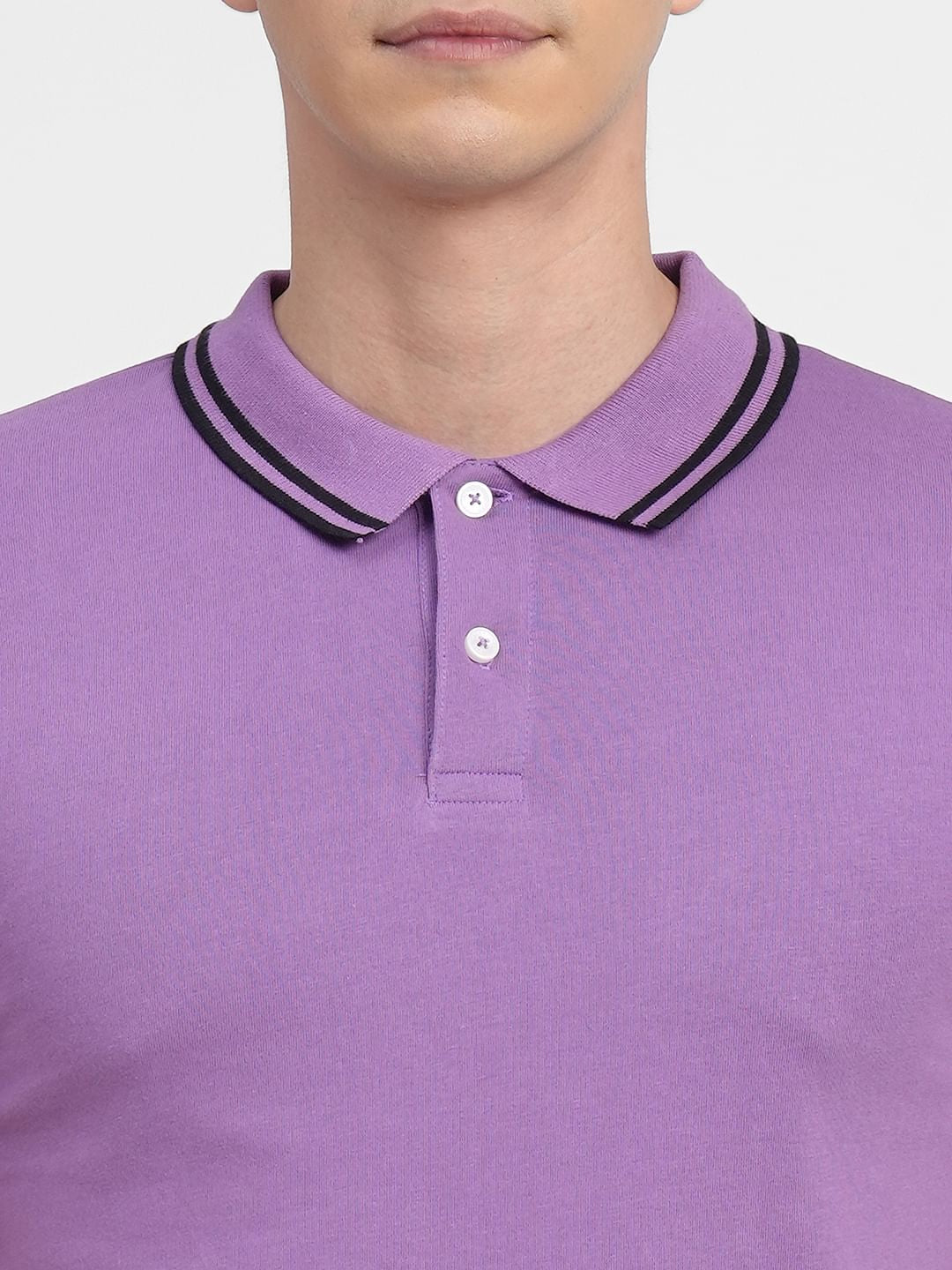 Purple Tape Detail Polo Neck T-shirt