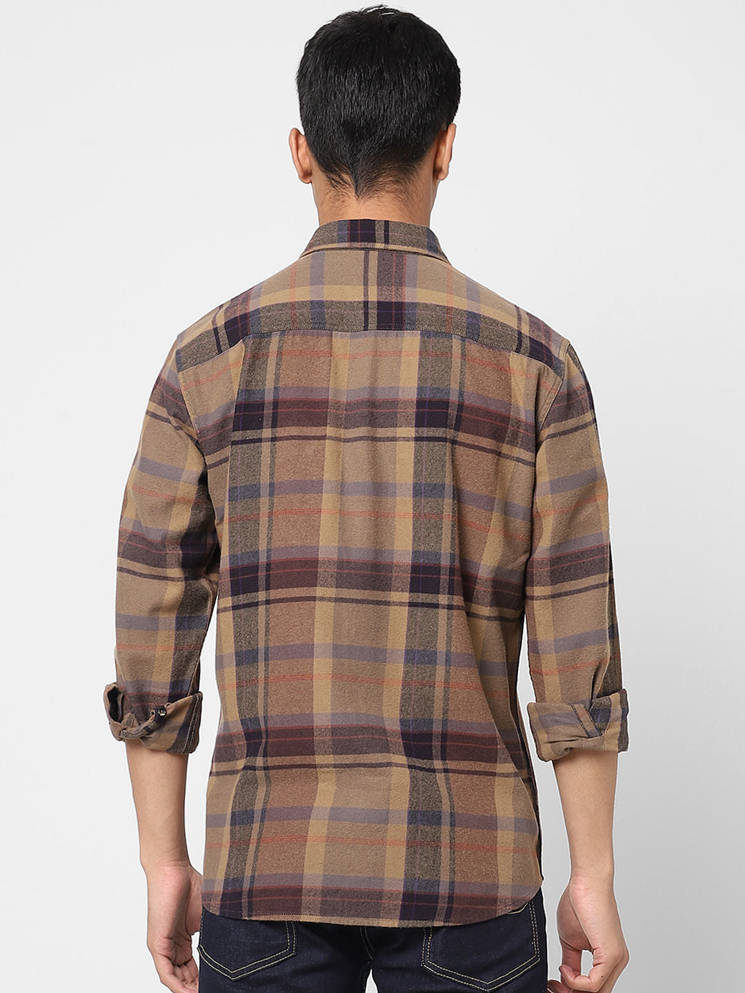 Brown Check Print Full Sleeves Shirt