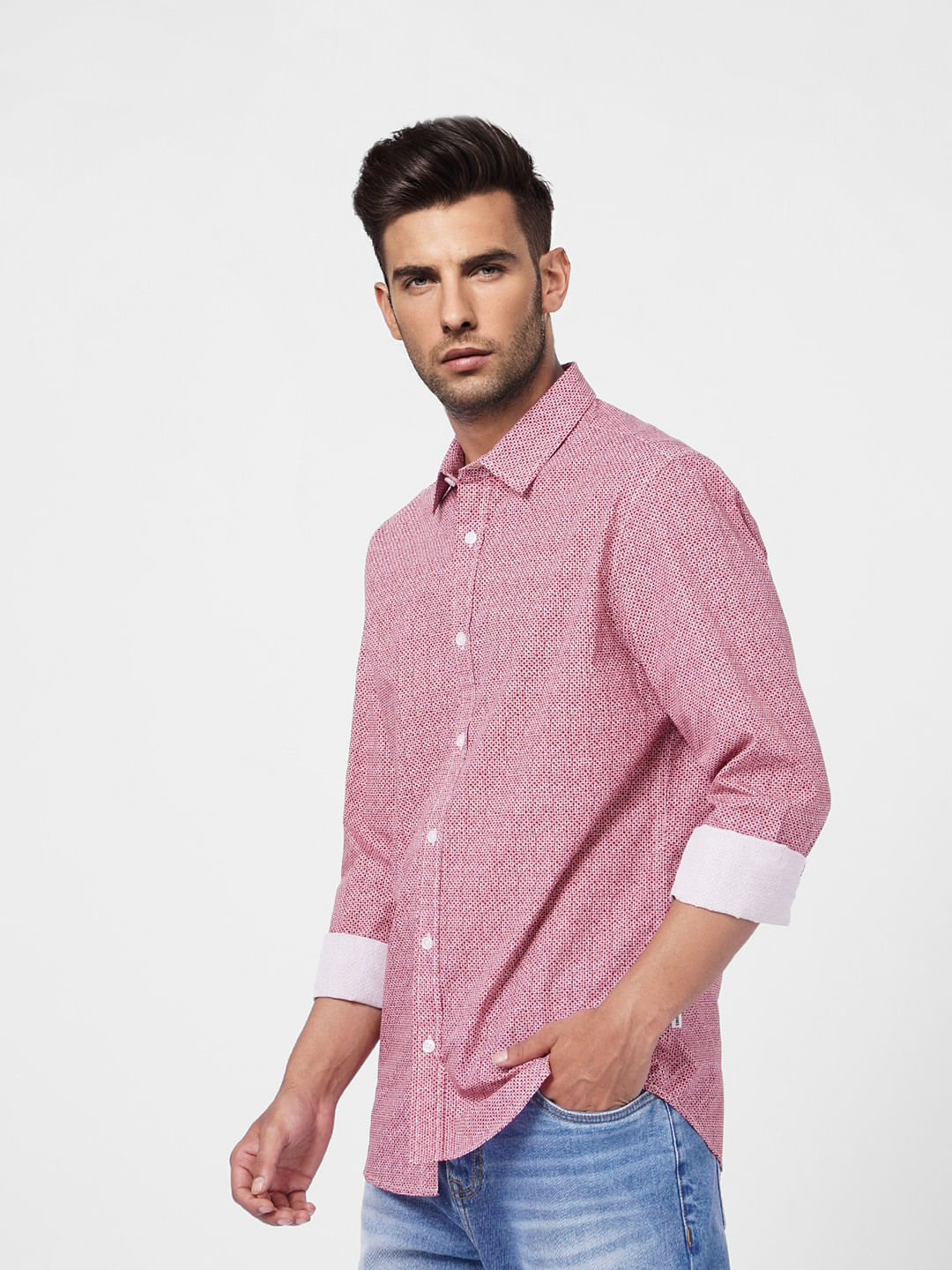 Red Printed Full Sleeves Shirt