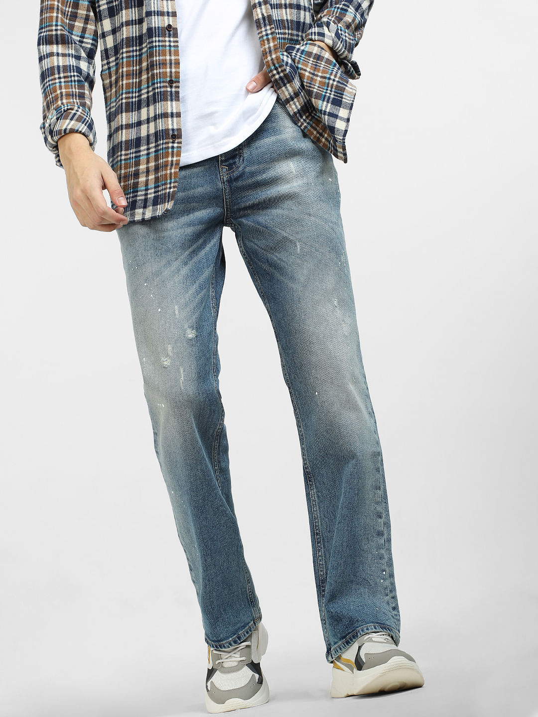 Blue High Rise Distressed Bootcut Jeans